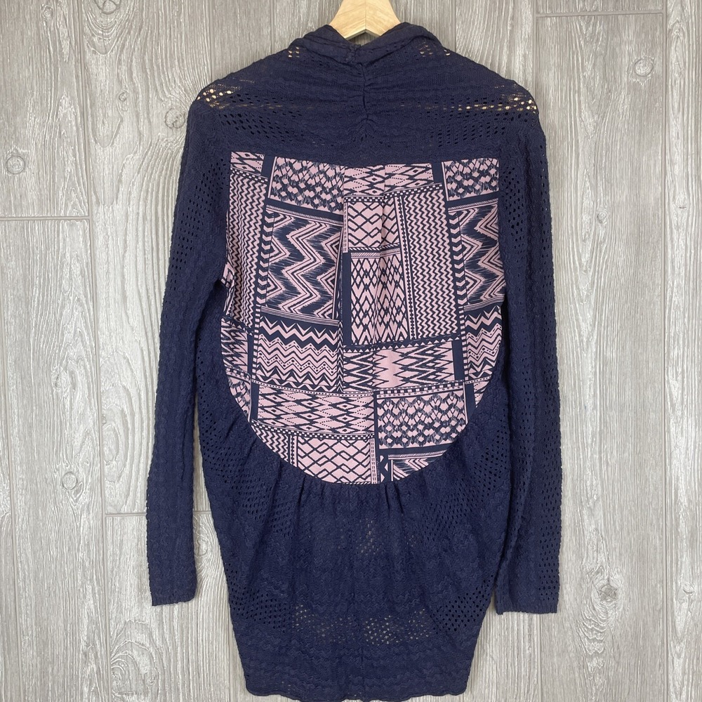 Knitted & Knotted Cardigan Womens Small‎ Navy Blue Tribal Boho Artsy Open Front - Picture 3 of 6